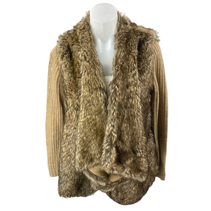 Zara Women's Brown Tan Wool Alpaca Faux Fur Long Sleeve Open Cardigan Sweater M