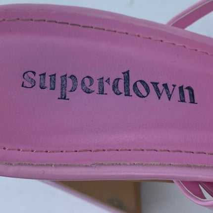Superdown Sofia Pink Strappy Leather Slip On Square Toe High Heels Sandals Sz 7