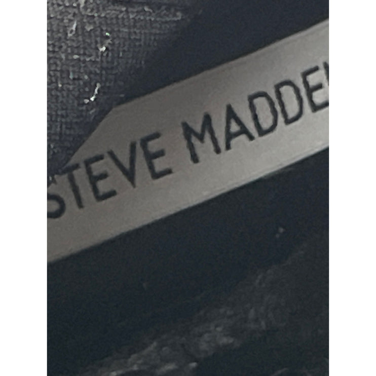 Steve Madden Fanatik Womens Black Leather Square Toe Zip Up Knee High Boots 6.5