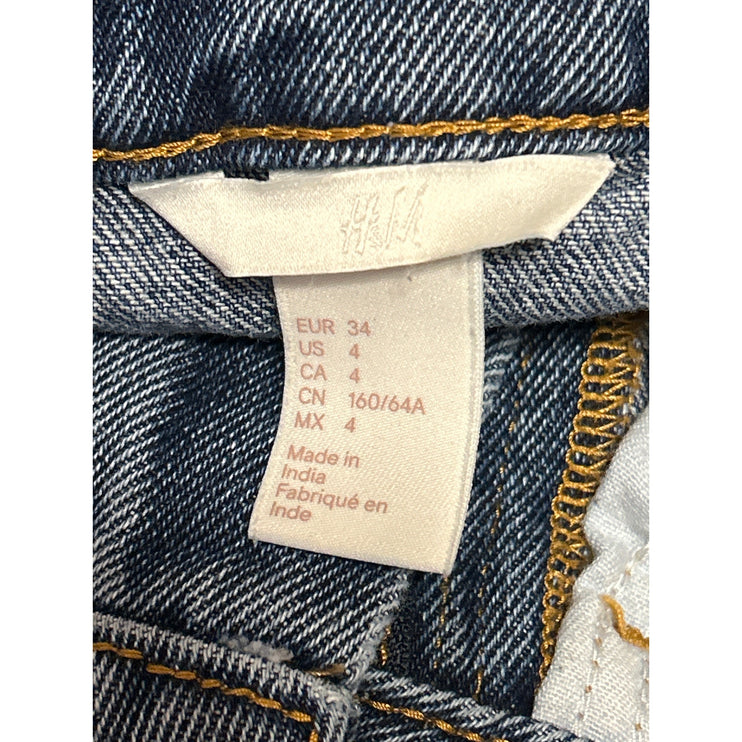 H&M Women's Blue High Waist Frayed Raw Hem Mini Denim Jeans Pencil Skirt Size 4