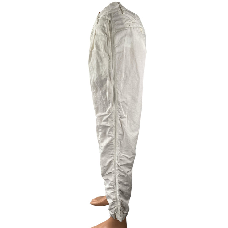 Orlebar Brown Men's White Linen High Rise Wide Leg Utility Trousers Pants Sz 30