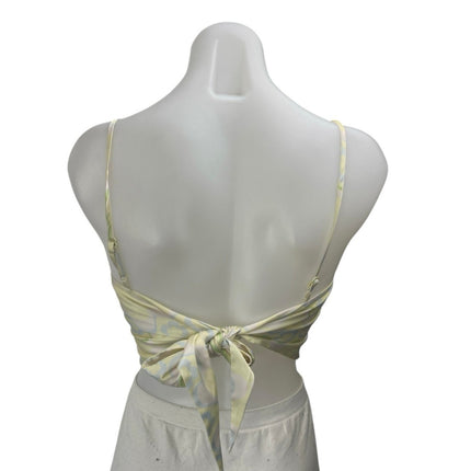 Aritzia Sun Deh Yellow Floral Silk Satin Tie Cami Camisole Tank Top Size XS