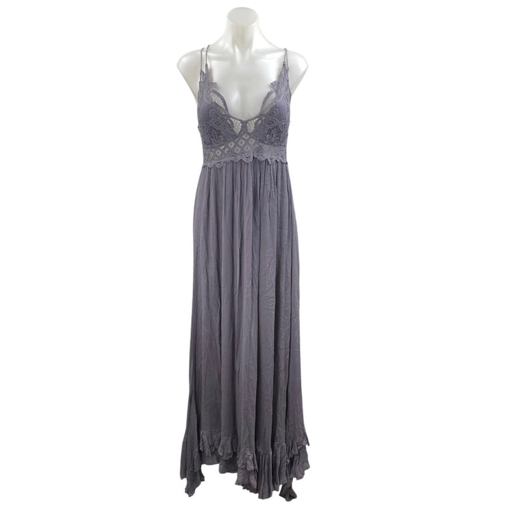 Free People Adella Gray Lace Sleeveless Cami Camisole Maxi A-Line Tank Dress M