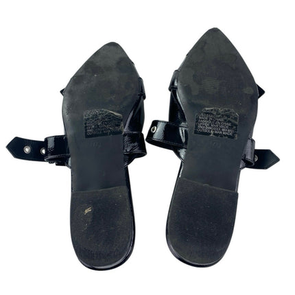 Shoe Dazzle Yasmeen Black Faux Patent Leather Buckle Strap Flats Mules Size 7.5