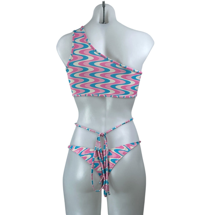 Frankies Bikinis Syd Swirl Geometric One Shoulder Two Piece Bikini Swimwear S
