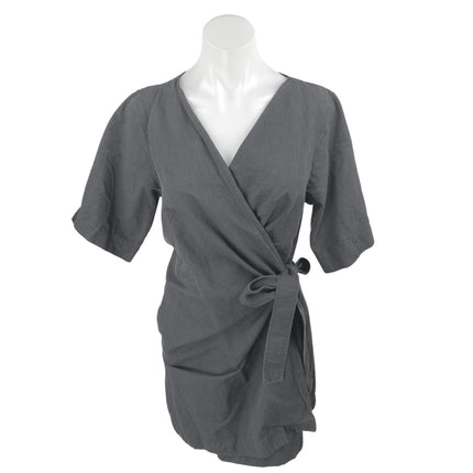 COS Women's Black Short Sleeve V Neck Sheath Tie Bow Wrap Mini Dress Size XS