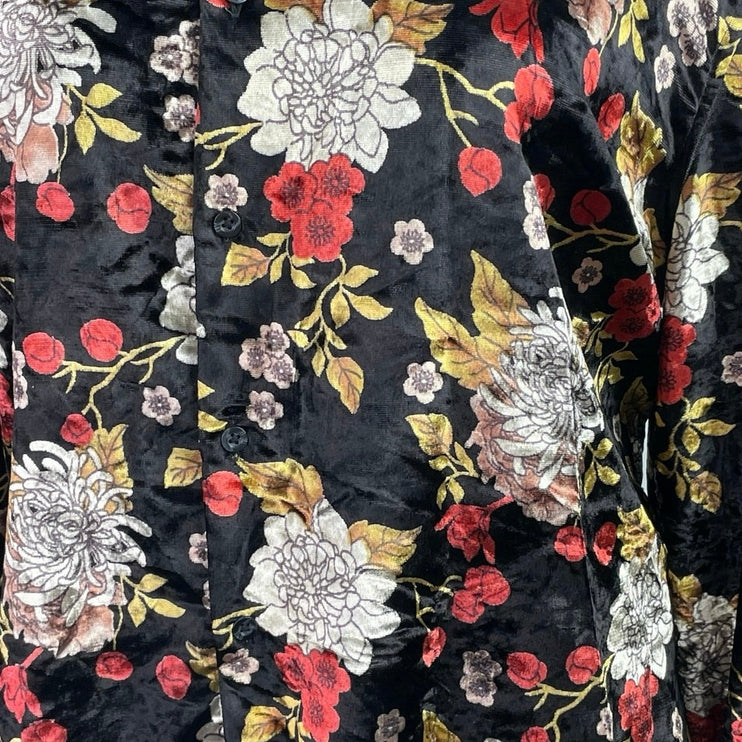 ASOS Women's Multicolor Velvet Velour Floral Long Sleeve Button Up Shirt Top 4X