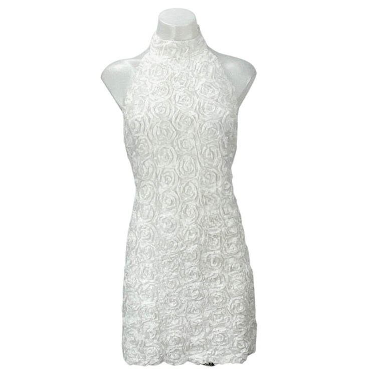 12th Tribe White Halter Sleeveless 3D Rose Floral Bridal Backless Mini Dress XL