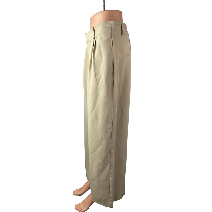 Abercrombie & Fitch Women's Beige Pleated High Rise Wide Leg Trousers Pants M