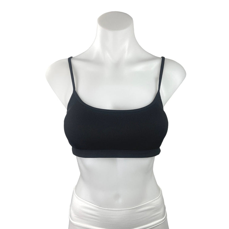 Weekday Ophelia Black Soft Ribbed Knit Spaghetti Strap Scoop Neck Bra Size L