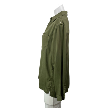 Zara Women's Green Pocket Long Sleeve Collared Button Down Shirt Top Size S
