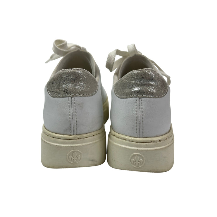 Rieker White Leather Low Top Lace up Round Toe Athletic Sneakers Shoes Size 7.5