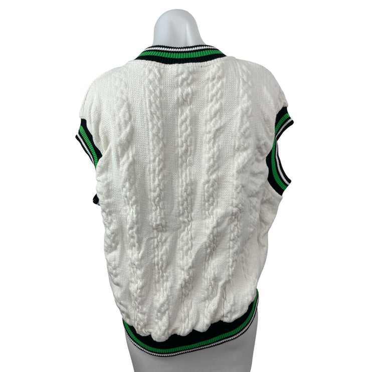 Zara Womens White Cable Knit V Neck Sleeveless Cricket Tennis Sweater Vest Top M