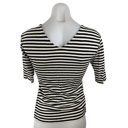 Ann Taylor Women Black White Striped Short Sleeve V Neck T Shirt Tee Top Size XS