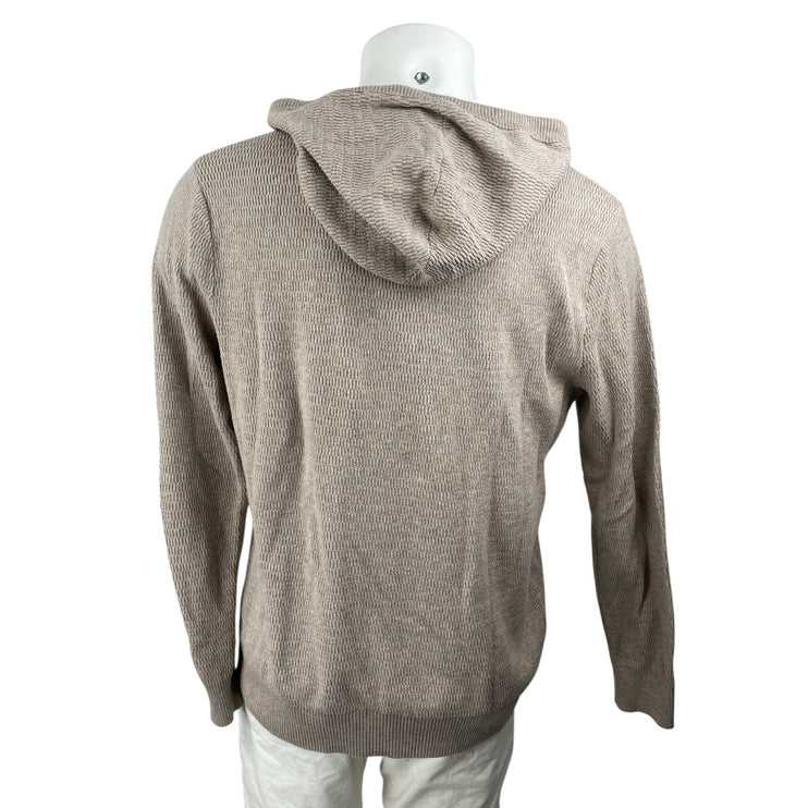 Hawker Rye Brown Tan Waffle Knit Hooded Long Sleeve Henley Sweatshirt Sweater L