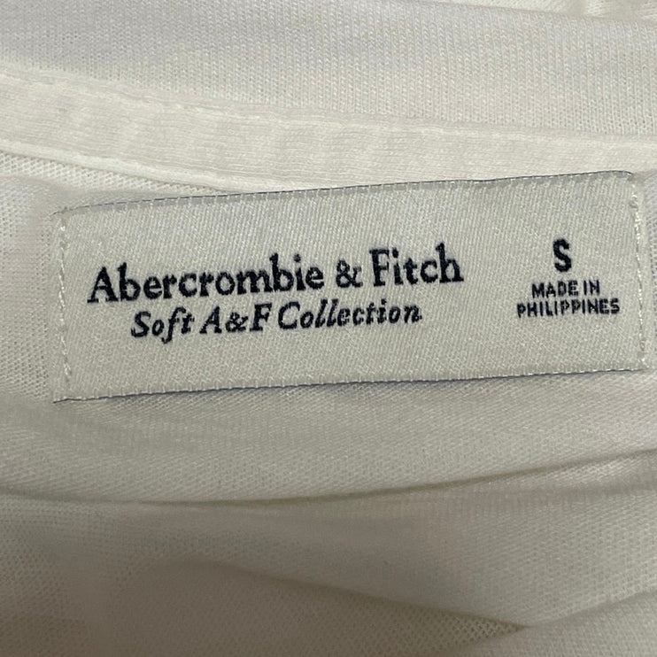 Abercrombie & Fitch Women White Logo Spellout Long Sleeve T Shirt Tee Top Size S