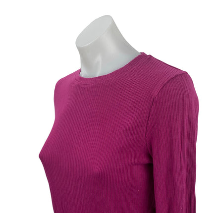 Splendid Women's Pink Ribbed Knit Crew Neck Long Sleeve T Shirt Tee Top Size S
