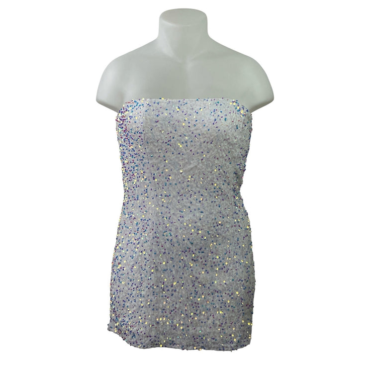 NEW Fashion Nova Kara White Sequin Strapless Tube Mini Bodycon Dress Size 1X