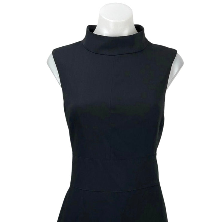 Karen Millen Black Mock Neck Sleeveless Midi Tank Flare A-Line Dress 12 Petite