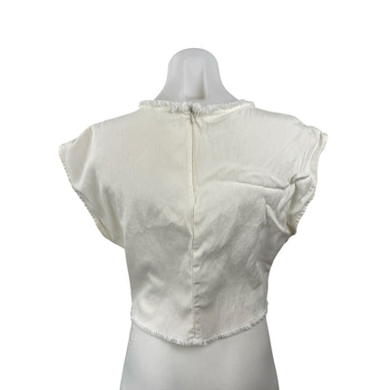 Aritzia Wilfred Women's White Drop Shoulder Fringe Cropped Blouse Top Size M