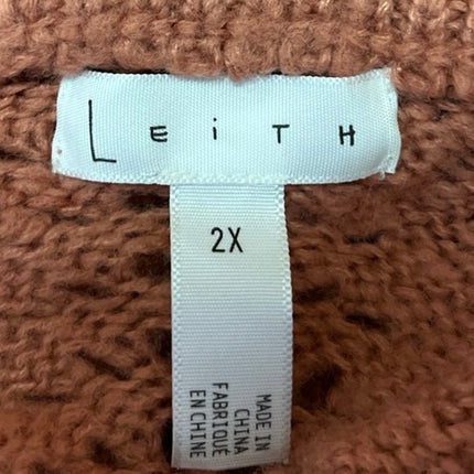 Leith Women Orange Coral Crochet Open Cable Knit Long Sleeve Sweater Top Size 2X