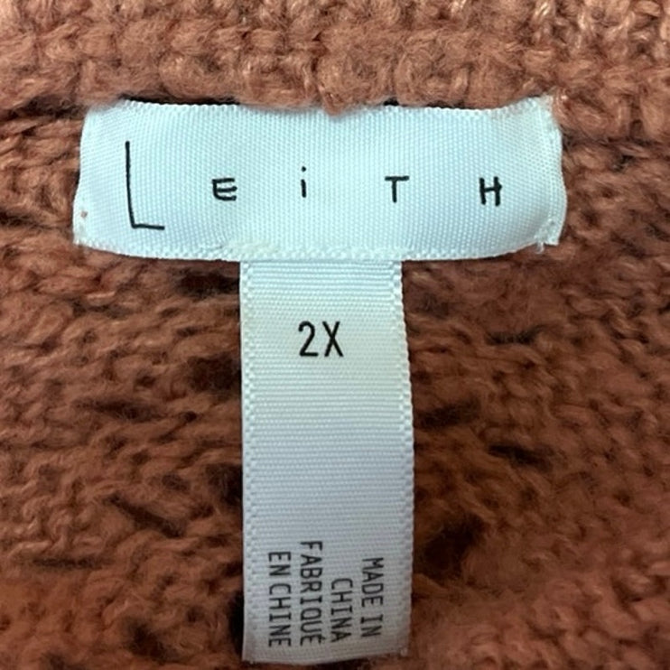 Leith Women Orange Coral Crochet Open Cable Knit Long Sleeve Sweater Top Size 2X