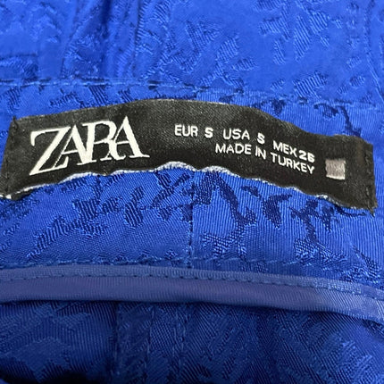 Zara Women's Blue Jacquard Floral High Rise Wide Leg Baggy Trousers Pants Size S
