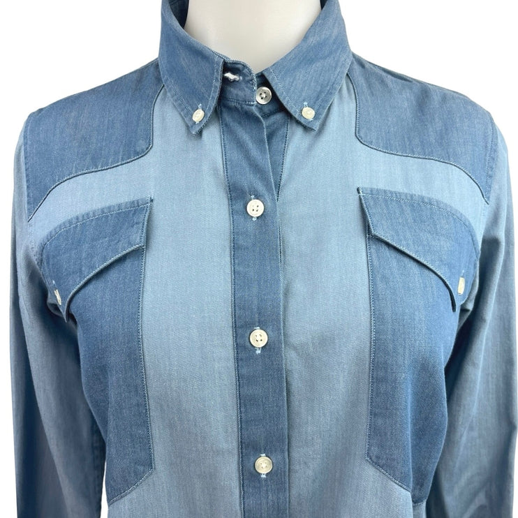 Jonathan Simkhai Blue Chambray Colorblock Button Down Tunic Mini Shirt Dress S