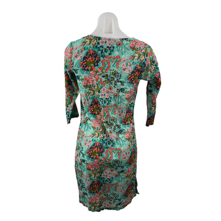 Fabindia Women's Multicolor Floral 3/4 Sleeve Midi Ethnic Kurta Shirt Dress XS