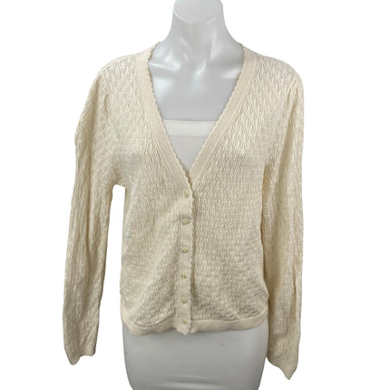 Old Navy Women's Cream Long Sleeve Button Up Pointelle Cardigan Sweater Top Sz L
