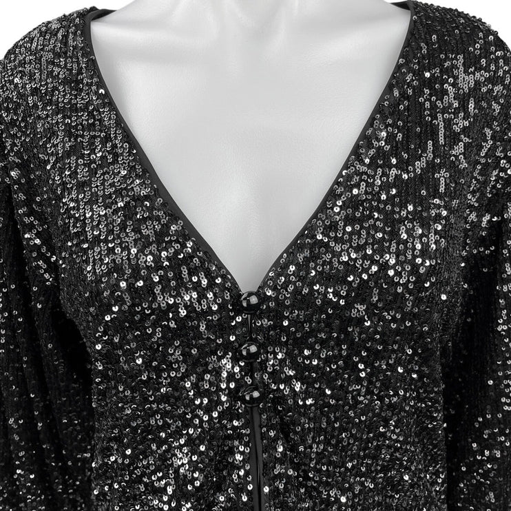 Revolve x LPA Robyn Black Silver Sequin V-Neck Long Sleeve Crop Top Cardigan XS