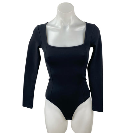 Abercrombie & Fitch Black Long Sleeve Square Neck Knit Thong Bodysuit Top Size S