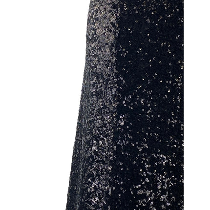 NEW Cece Champagne Soiree Rich Black Sequin Elastic Waist A Line Mini Skirt Sz 6
