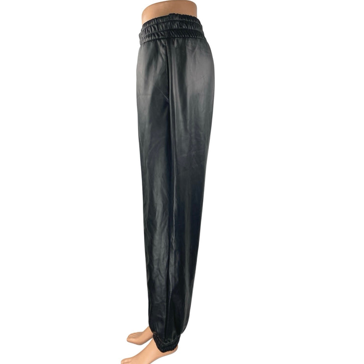 Express Women's Black Faux Vegan Leather Elastic Waist Trousers Jogger Pants S