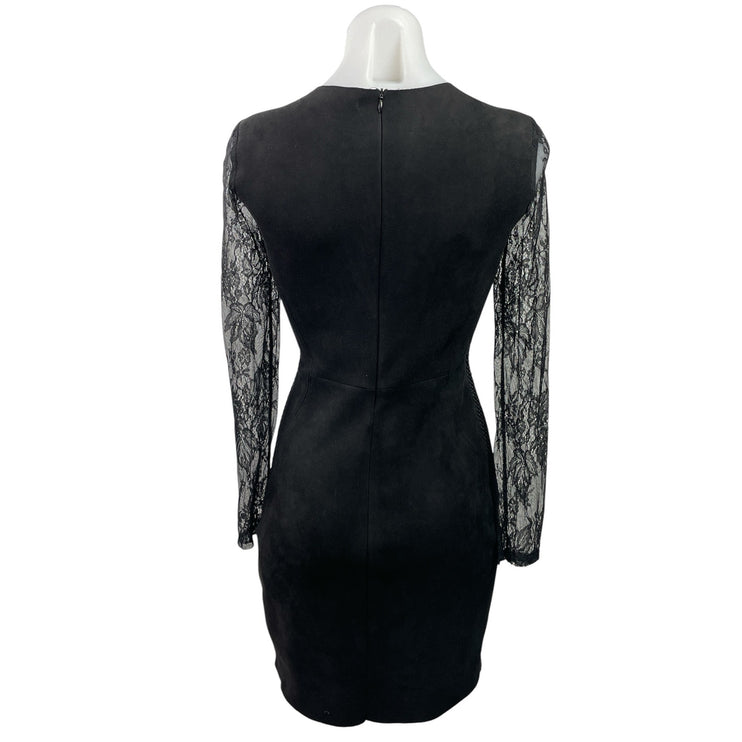 Zara Womens Black Floral Lace Mesh Long Sleeve Zip Mini Sheath Dress Size S