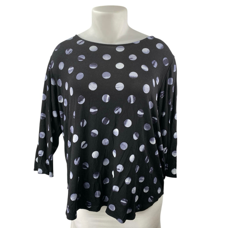 Philosopy Women's Black Polka Dots 3/4 Sleeve Boat Neck Tunic Blouse Top Size 2X