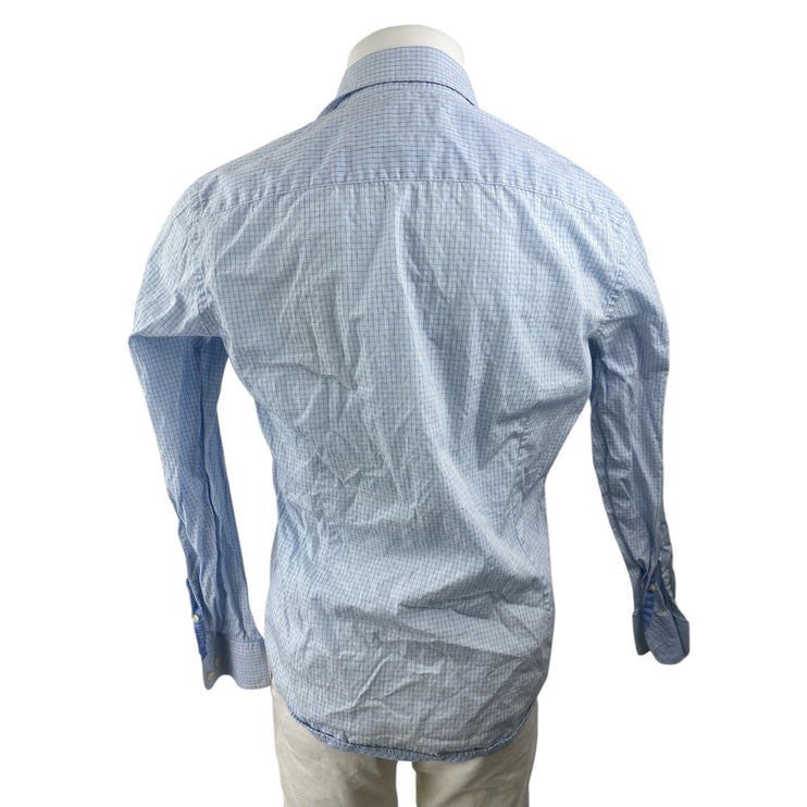 Hackett Men's Blue Slim Fit Long Sleeve Button Down Windowpane Shirt Top Size S