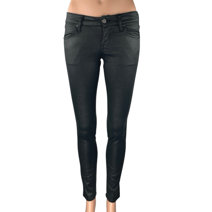 MNG Mango Women's Black Coated Low Rise Casual Skinny Ankle Denim Jeans Size 2