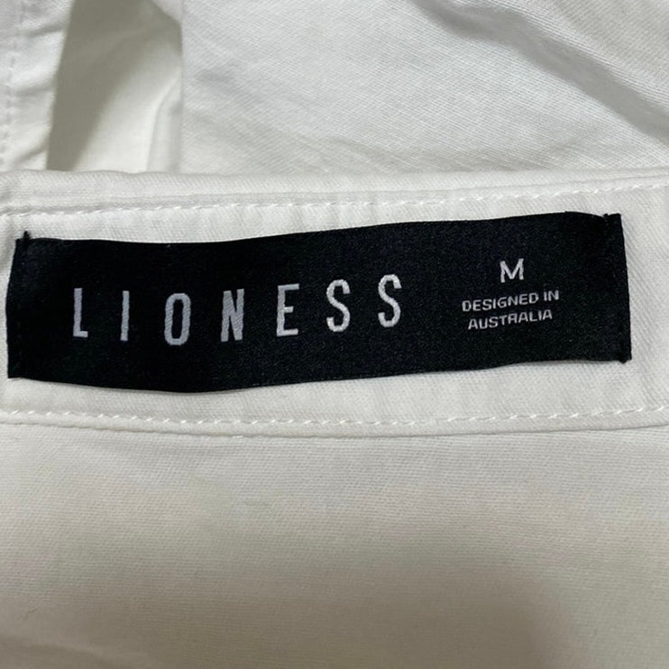 Lioness Women's White Open Back Long Sleeve Button Up Shirt Crop Top Size M