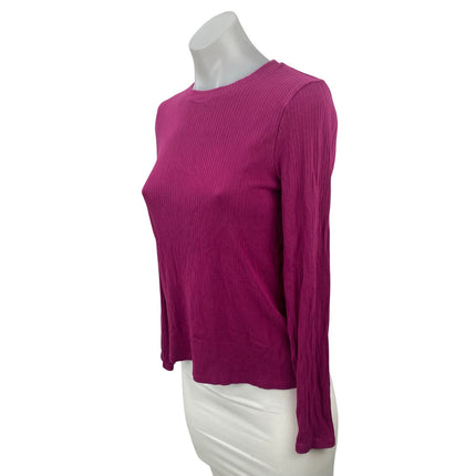 Splendid Women's Pink Ribbed Knit Crew Neck Long Sleeve T Shirt Tee Top Size S