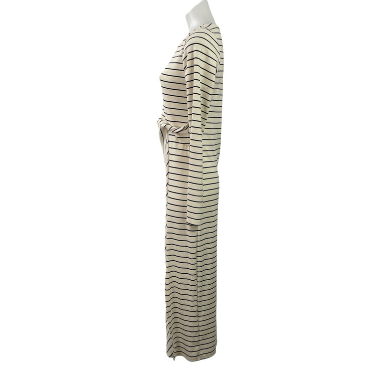 Kaileigh Womens Cream Black Striped Long Sleeve Tie Front Maxi Sweater Dress M