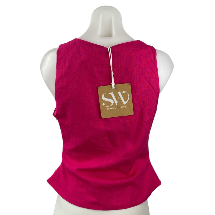 NEW Seven Wonders Pink Sleeveless Deep V Neck Ruched Tank Blouse Top Size L