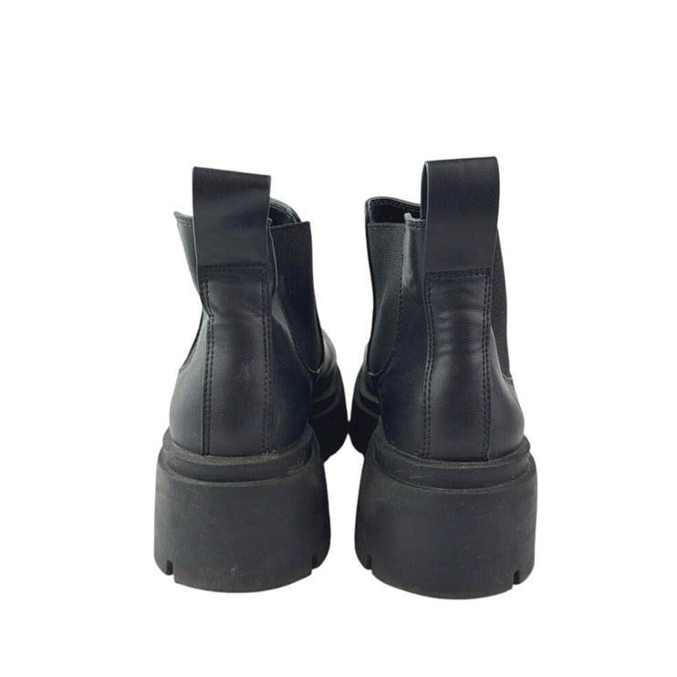 H&M Women's Black Leather Round Toe Lug Sole Slip On Platform Ankle Boots 9-9.5