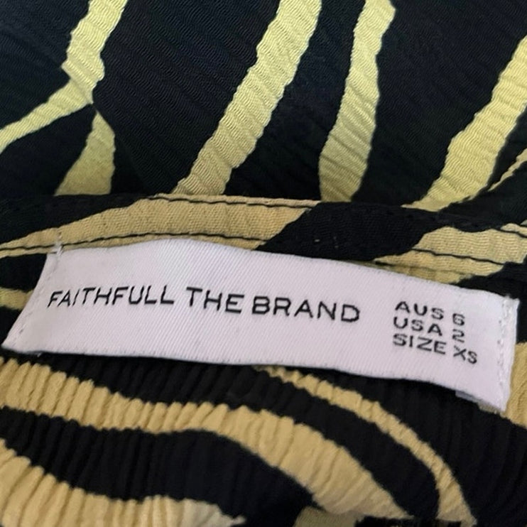 Faithfull The Brand Amaia Zebra Print Yellow Black V-neck Crop Top Blouse Size 2