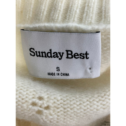 Aritzia Sunday Best Wool Cream Cable Knit Boat Neck Long Sleeve Sweater Top Sz S