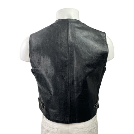 Monguzzi Milano Men's Black Genuine Leather Full Zip Biker Vest Jacket Size 42