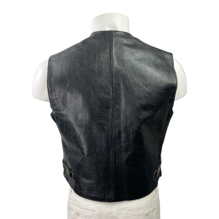 Monguzzi Milano Men's Black Genuine Leather Full Zip Biker Vest Jacket Size 42