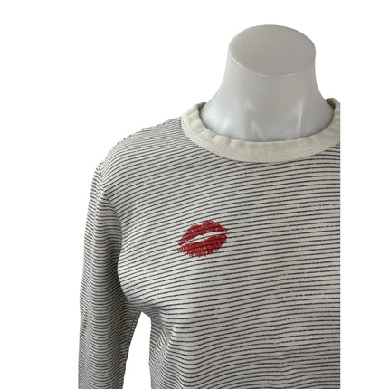 Monrow Women's Gray Kiss Mark Long Sleeve Crew Striped T Shirt Tee Top Size S