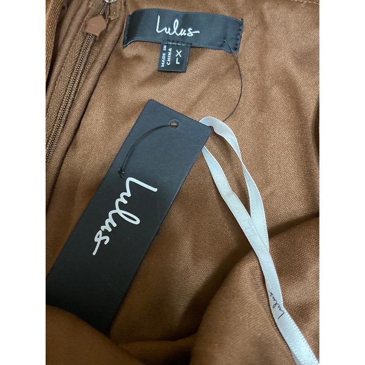 NEW Lulus Brown Ruched Draped Off the Shoulder Long Sleeve Mini Bodycon Dress XL