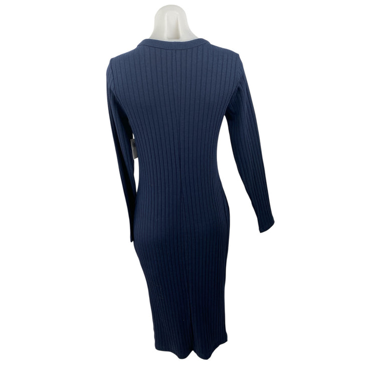 NEW Old Navy Blue Long Sleeve Ribbed Knit Button Down Sweater Midi Dress Size M